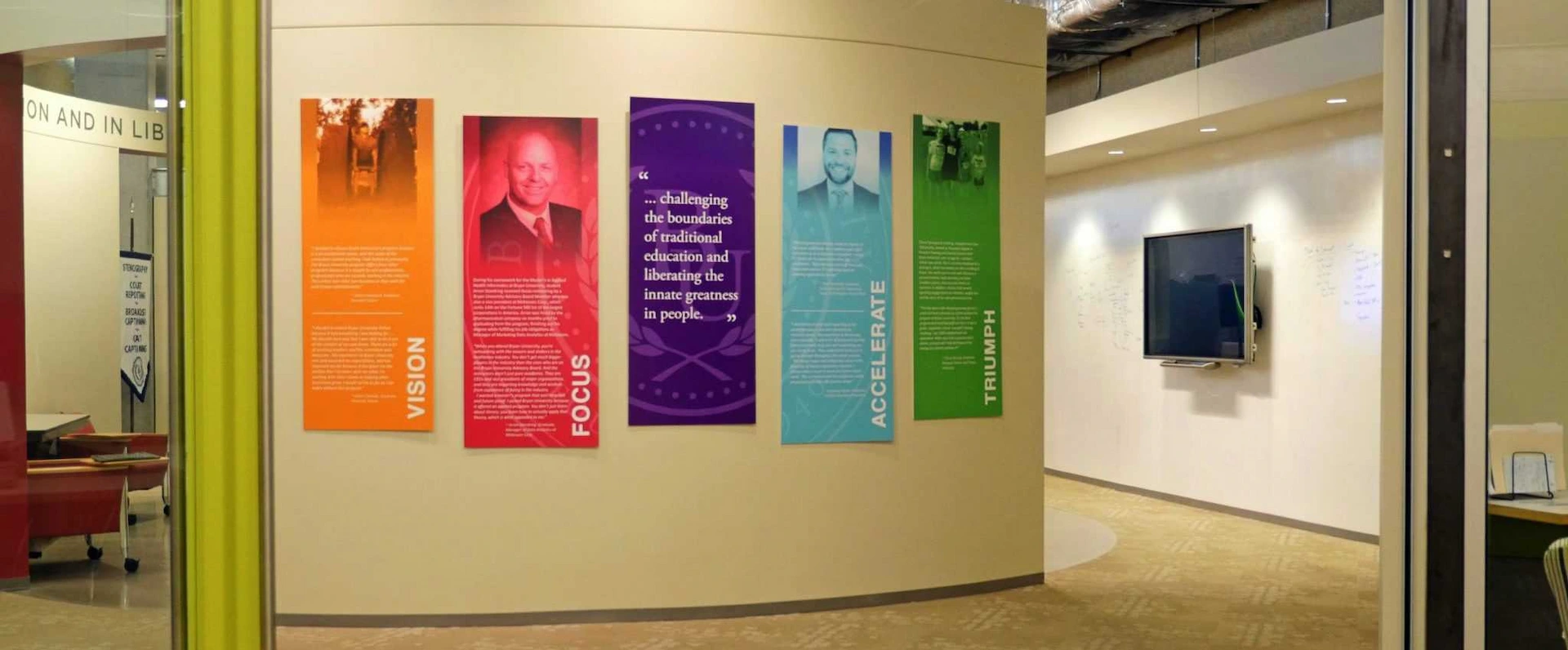 BU campus interior wall with posters