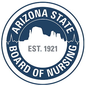 Logo of the Arizona State Board of Nursing, established 1921.