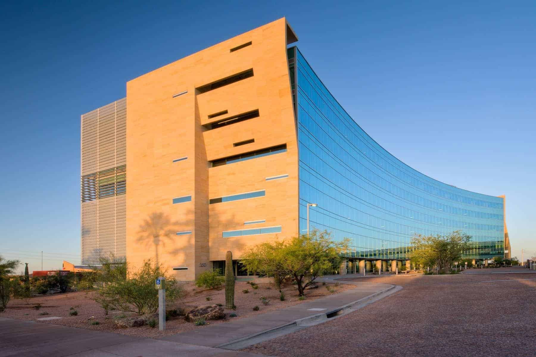 Modern building with curved glass facade in Tempe