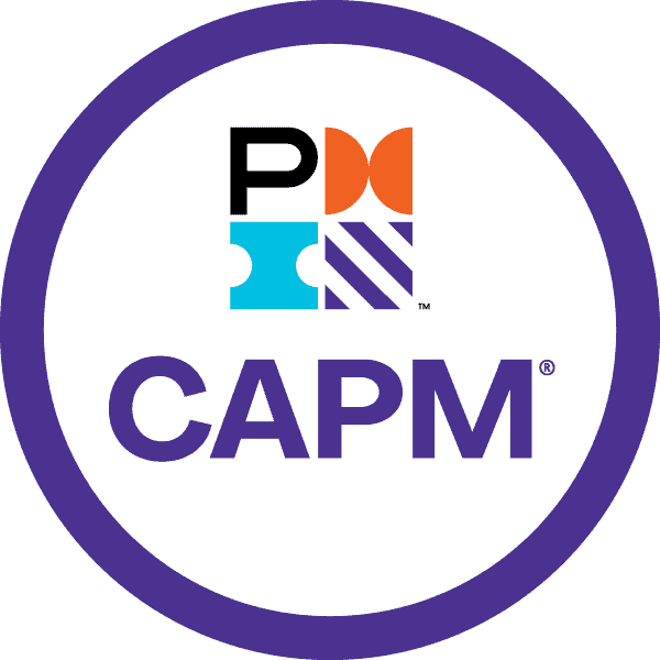 Certified Associate in Project Management 1 CAPM certification logo with colorful geometric design in purple circle