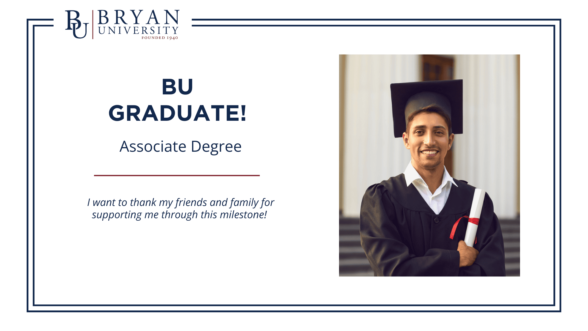 A presentation slide showing a graduate