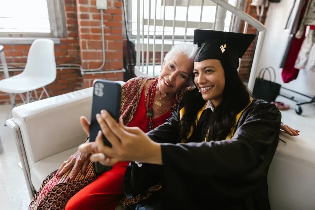 female graduate selfie with grandma
